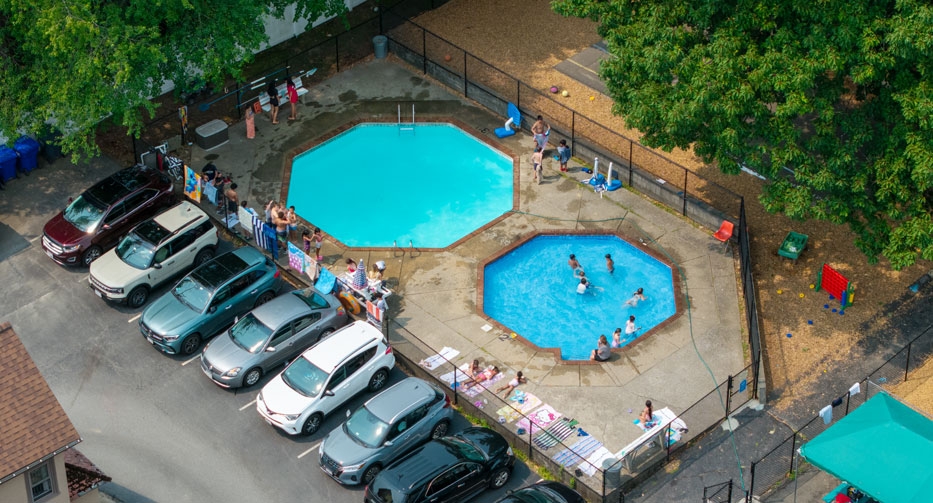 Mother Hubbard Preschool aerial view of the pools